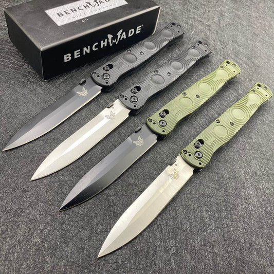 Benchmade 391BK Folding Tactical Knife 4.47"" D2 Black Handles Pocket Knife Black Cerakote Spear Point Plain Blade Gift