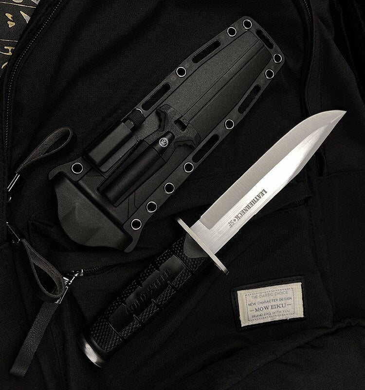 Tactical Survival Hunting Outdoor Camping Knife Cold steel Leatherneck Fixed Blade Bowie /Kydex Sheath &Small flashlight and flintstone With LED Light