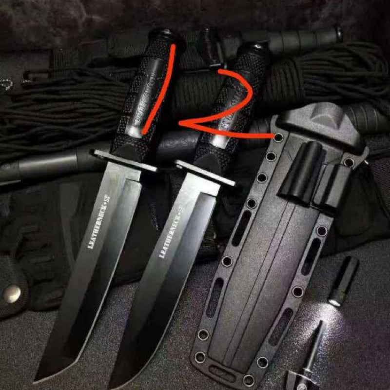 Tactical Survival Hunting Outdoor Camping Knife Cold steel Leatherneck Fixed Blade Bowie /Kydex Sheath &Small flashlight and flintstone With LED Light