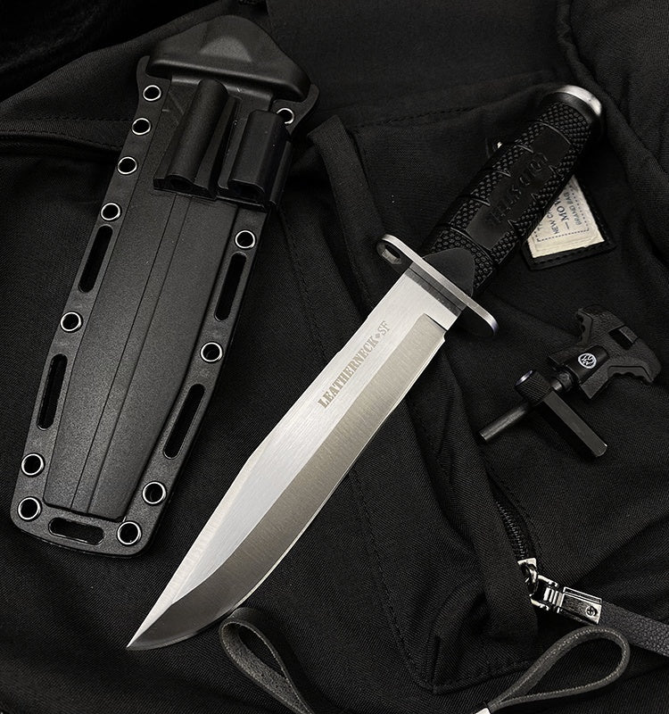 Tactical Survival Hunting Outdoor Camping Knife Cold steel Leatherneck Fixed Blade Bowie /Kydex Sheath &Small flashlight and flintstone With LED Light