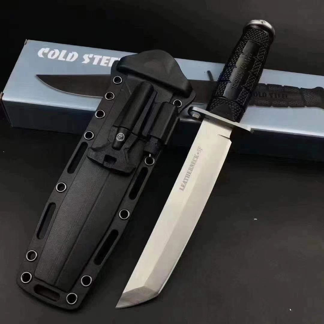 Tactical Survival Hunting Outdoor Camping Knife Cold steel Leatherneck Fixed Blade Bowie /Kydex Sheath &Small flashlight and flintstone With LED Light