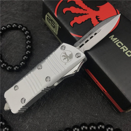 EDC Tactical Spring Knife Microtech Troodon Mini WITH STONEWASH BLADE T/E CA Legal OTF Automatic Knife Black (1.9" Black Aluminum Handle ) 240-1 Gift
