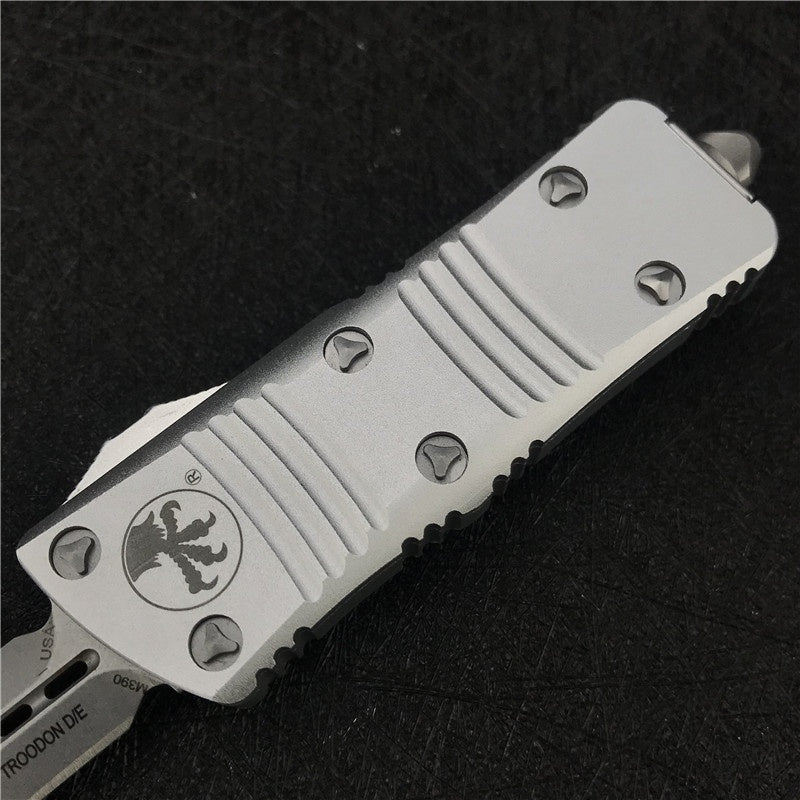 EDC Tactical Spring Knife Microtech Troodon Mini WITH STONEWASH BLADE T/E CA Legal OTF Automatic Knife Black (1.9" Black Aluminum Handle ) 240-1 Gift