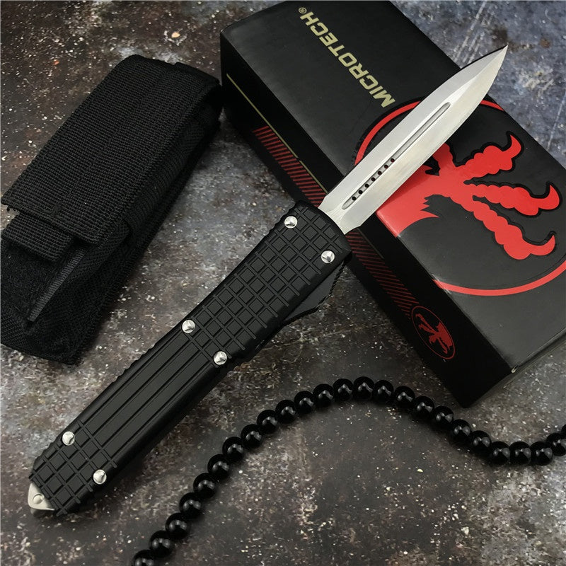 Microtech OTF Spring Automatic Knife aluminium alloy Handle Quick Switch Straight Out of The Double-edged Outdoor Hiking Camping Survival Tactical Knife Gift