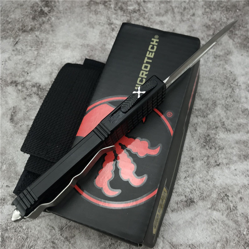 Microtech OTF Spring Automatic Knife aluminium alloy Handle Quick Switch Straight Out of The Double-edged Outdoor Hiking Camping Survival Tactical Knife Gift
