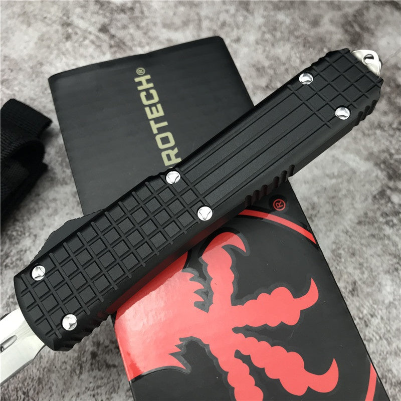 Microtech OTF Spring Automatic Knife aluminium alloy Handle Quick Switch Straight Out of The Double-edged Outdoor Hiking Camping Survival Tactical Knife Gift