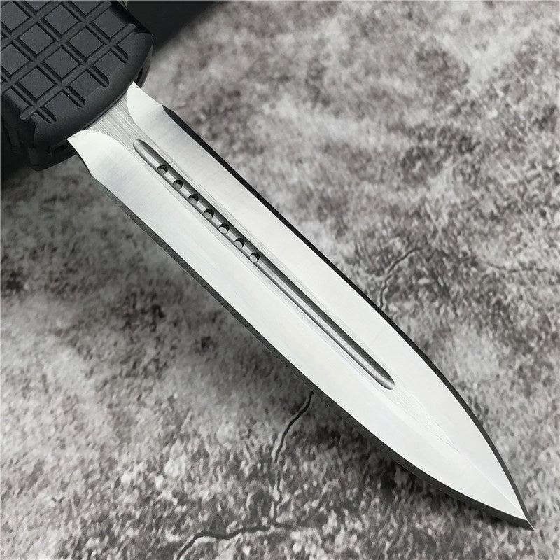 Microtech OTF Spring Automatic Knife aluminium alloy Handle Quick Switch Straight Out of The Double-edged Outdoor Hiking Camping Survival Tactical Knife Gift