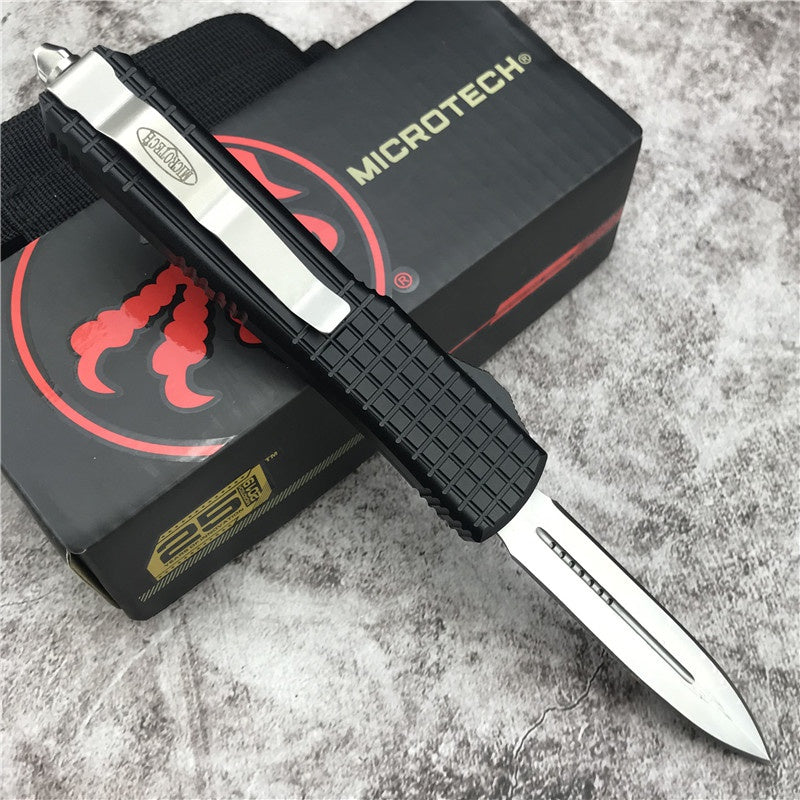 Microtech OTF Spring Automatic Knife aluminium alloy Handle Quick Switch Straight Out of The Double-edged Outdoor Hiking Camping Survival Tactical Knife Gift