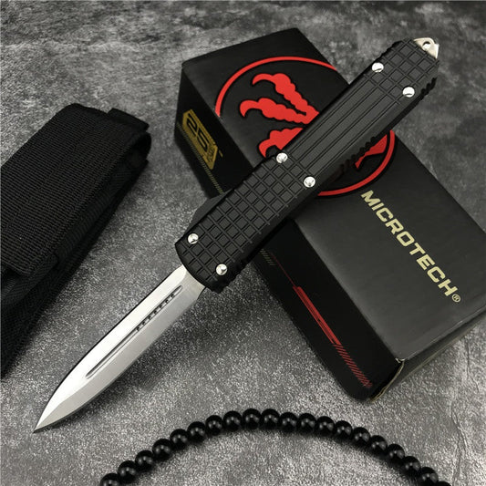 Microtech OTF Spring Automatic Knife aluminium alloy Handle Quick Switch Straight Out of The Double-edged Outdoor Hiking Camping Survival Tactical Knife Gift