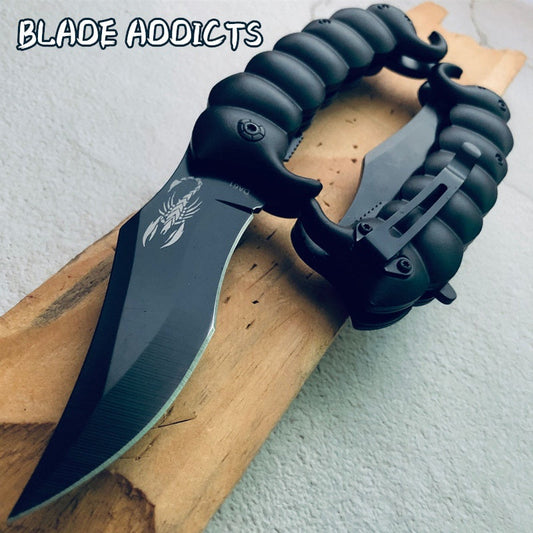 Spring Assisted Knife Scorpion tail Tactical Camping Hunting pocket knife black High Quality