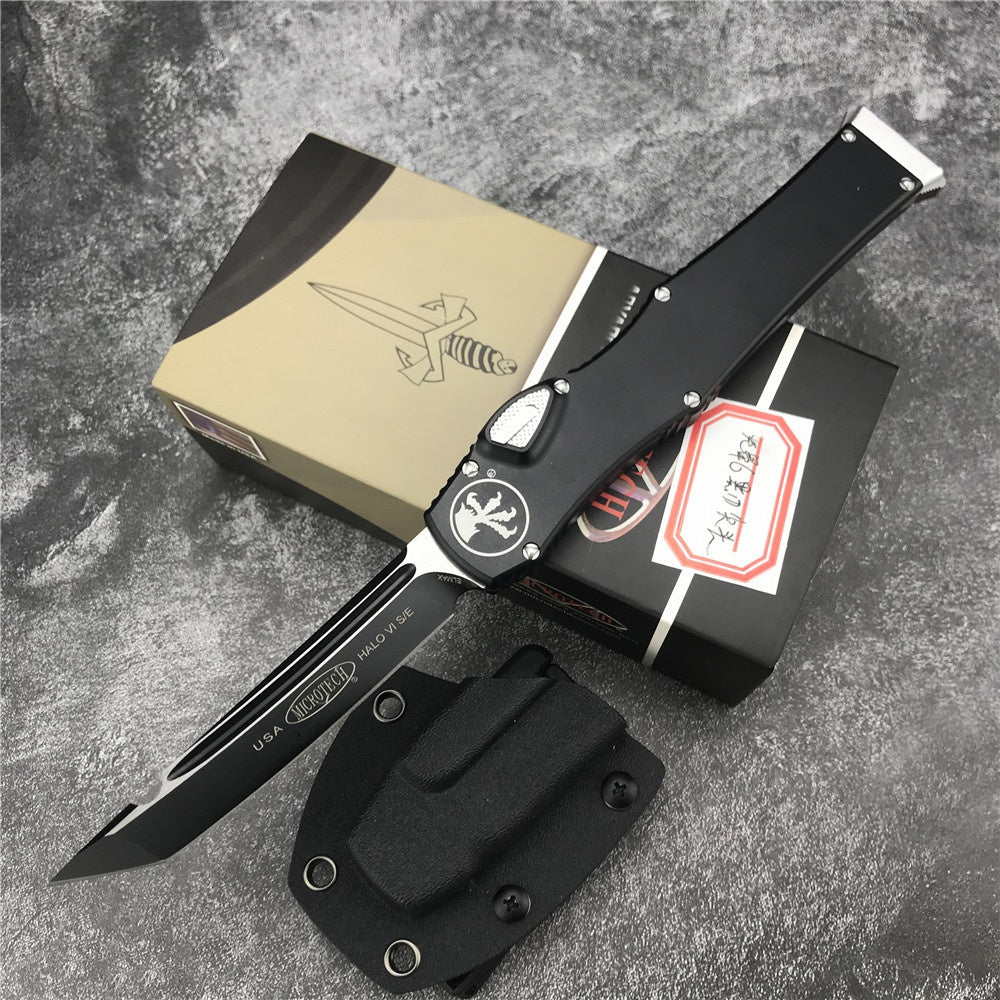 Hot Sale Microtech Spring Halo 6 Assisted OTF Automatic Knife Aviation Aluminum Handle Spring Assisted Knives Camping Hunting Hand Tools