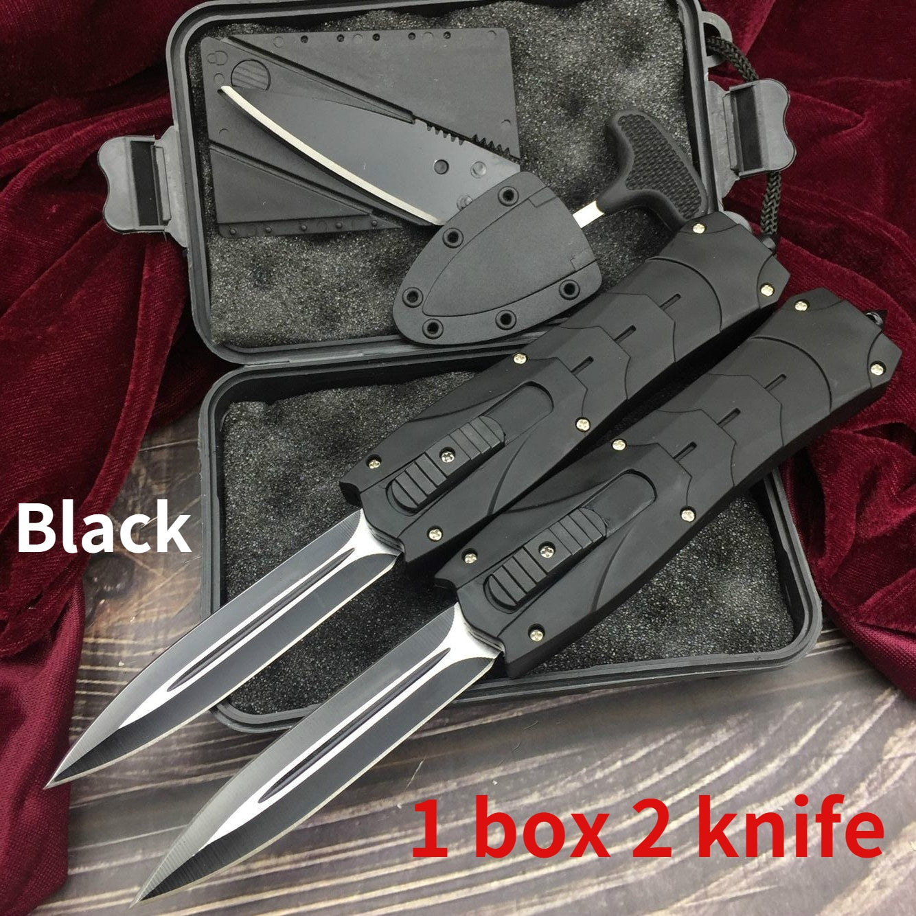 New Product Upgrades |Card Knife+Push Knife + Gifts Knives Set  Tactical OTF AUTOMATIC Spring Knife Fixed Blades Double Switchblade Edge Survival Outdoor Multitool Tanto Hunting Tools