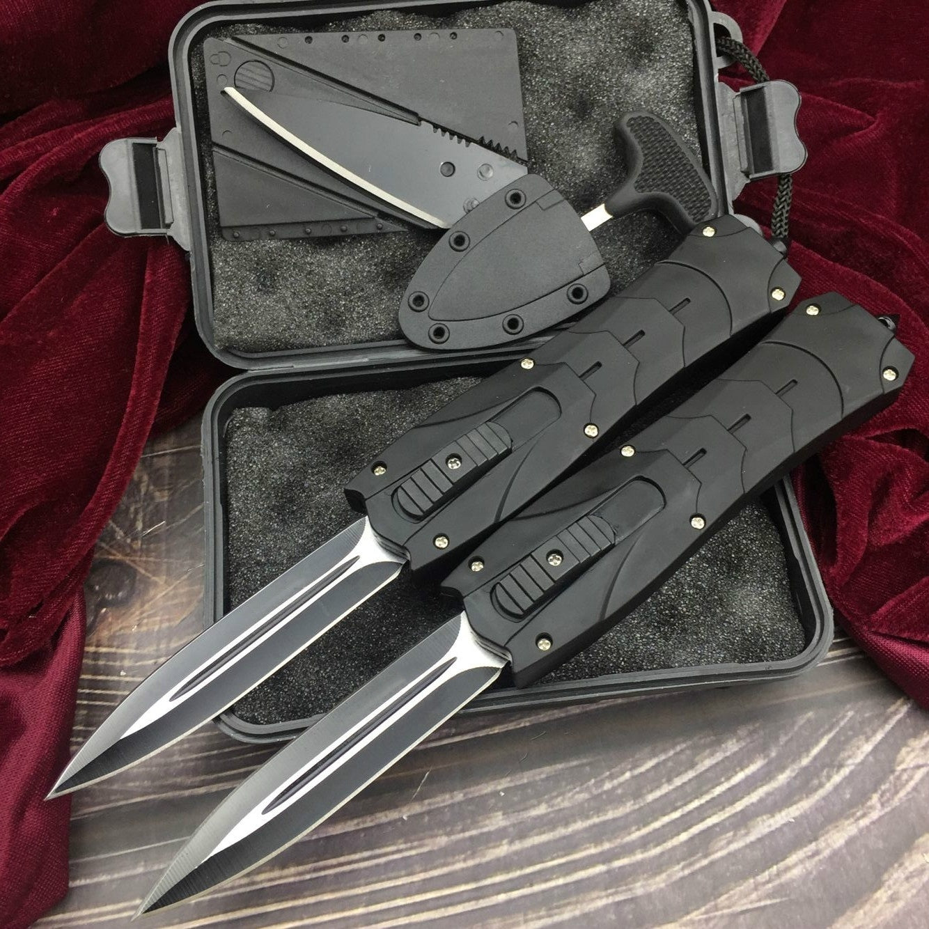 New Product Upgrades |Card Knife+Push Knife + Gifts Knives Set  Tactical OTF AUTOMATIC Spring Knife Fixed Blades Double Switchblade Edge Survival Outdoor Multitool Tanto Hunting Tools
