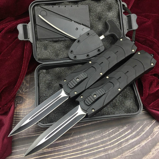 New Product Upgrades |Card Knife+Push Knife + Gifts Knives Set  Tactical OTF AUTOMATIC Spring Knife Fixed Blades Double Switchblade Edge Survival Outdoor Multitool Tanto Hunting Tools