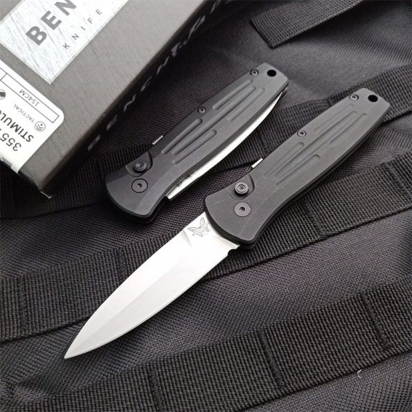 Benchmade 3551 Stimulus Auto, 2.99 inch Black/White 154CM Stainless Blade, Aluminum Handle, Plain Edge