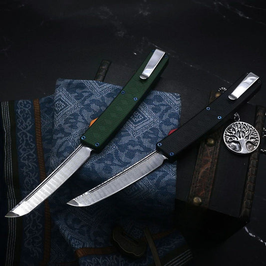 Damascus Steel Blade Out The Front OTF Katana Knife Aviation Aluminum T6-6063 Outdoor Pocket Camping Survuval EDC Tools Safety Cutting Knife