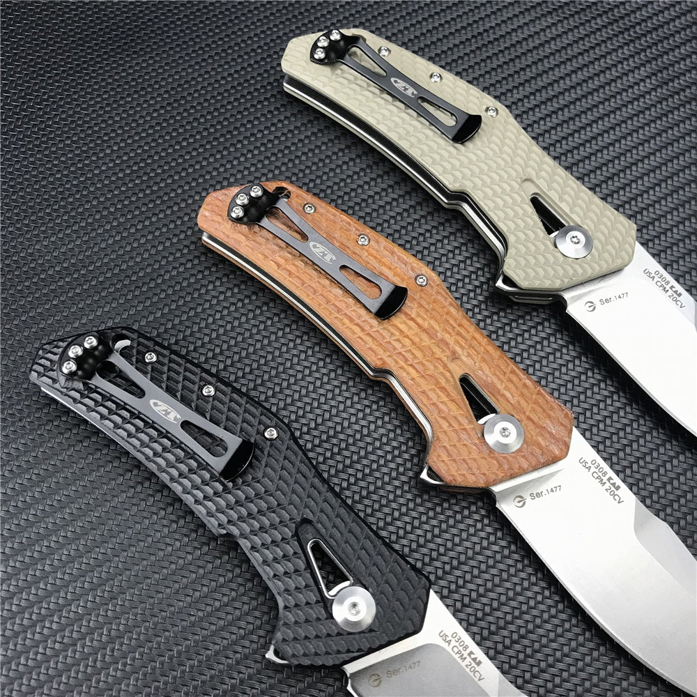 ZT ZERO TOLERANCE 0308 Flipper Tactical Knife Spring Assisted Opening Folding Knife 3.75" CPM-20CV Stonewashed Blade, Coyote Tan G10 and Titanium Handles