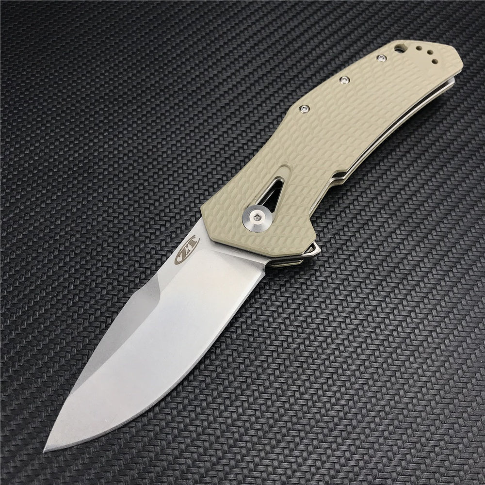 ZT ZERO TOLERANCE 0308 Flipper Tactical Knife Spring Assisted Opening Folding Knife 3.75" CPM-20CV Stonewashed Blade, Coyote Tan G10 and Titanium Handles