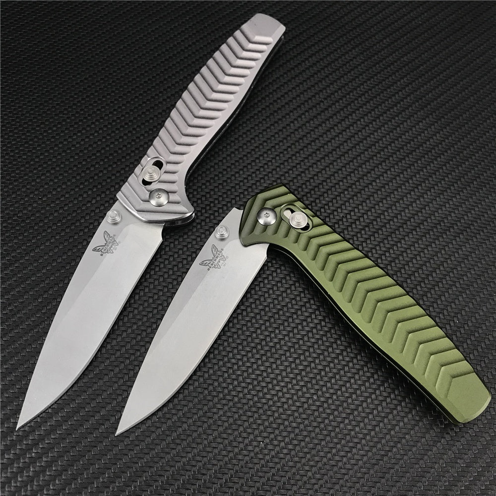 Benchmade 781 Anthem Folding Knife 3.5" Satin CPM-20CV Blade, Bronze Chevron Integral Titanium Handles