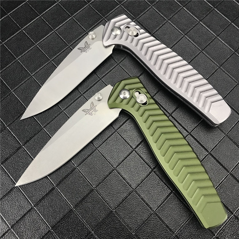 Benchmade 781 Anthem Folding Knife 3.5" Satin CPM-20CV Blade, Bronze Chevron Integral Titanium Handles