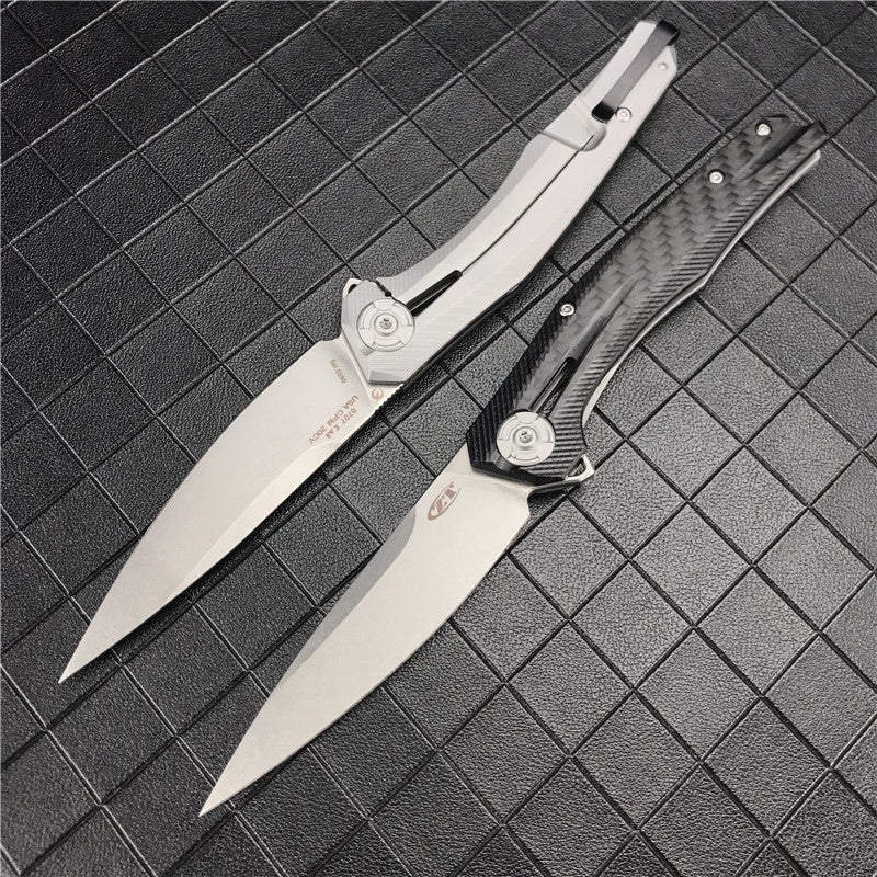 ZT ZERO TOLERANCE0707 Flipper Knife Folding Pocket Knife 3.5" CPM-20CV Drop Point Blade, 3D Machined Carbon Fiber and Titanium Handles