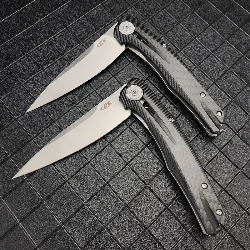 ZT ZERO TOLERANCE0707 Flipper Knife Folding Pocket Knife 3.5" CPM-20CV Drop Point Blade, 3D Machined Carbon Fiber and Titanium Handles