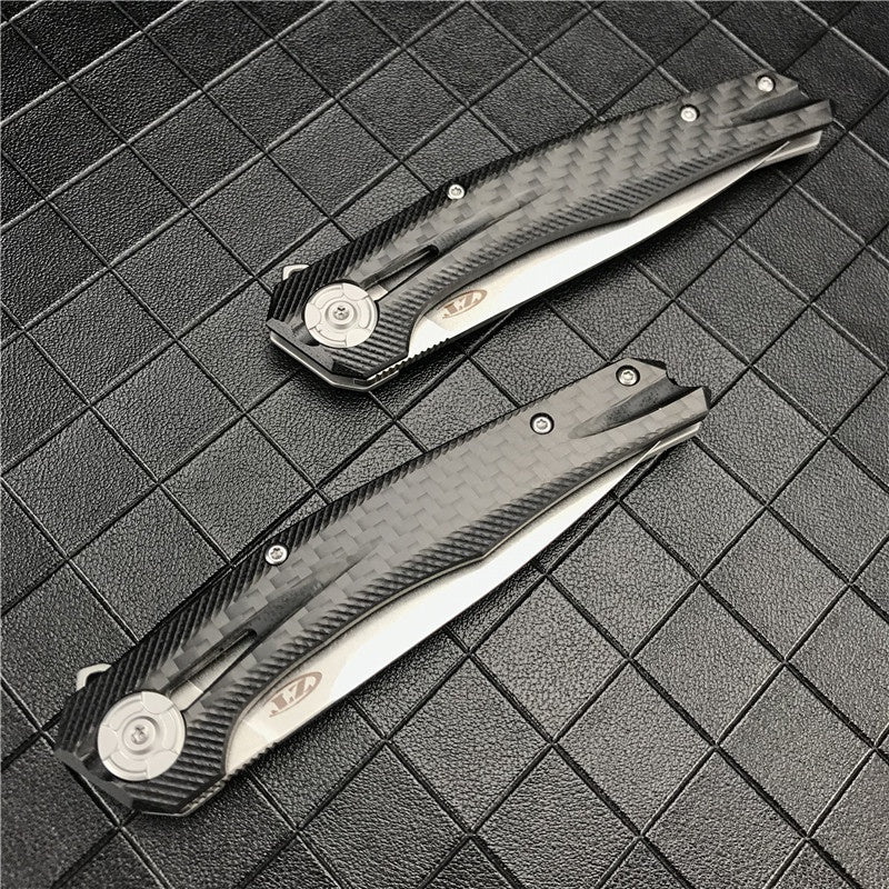ZT ZERO TOLERANCE0707 Flipper Knife Folding Pocket Knife 3.5" CPM-20CV Drop Point Blade, 3D Machined Carbon Fiber and Titanium Handles