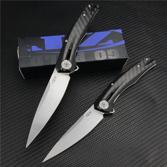 ZT ZERO TOLERANCE0707 Flipper Knife Folding Pocket Knife 3.5" CPM-20CV Drop Point Blade, 3D Machined Carbon Fiber and Titanium Handles