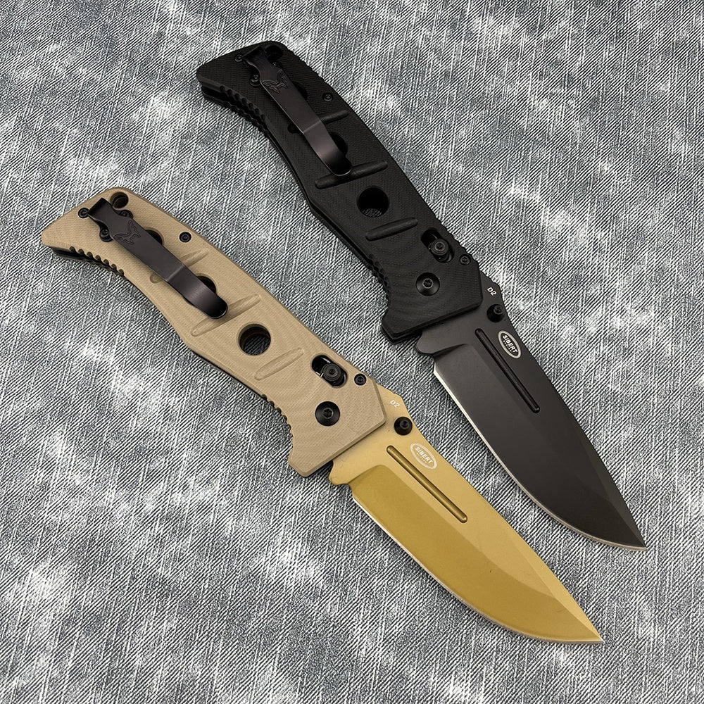 Benchmade 275SGY-1 Shane Sibert Adamas Folding EDC Knife 3.78" CruWear Tungsten Gray Combo/Flat Dark Earth Plain Blade, Black/OD Green G10 Handles, Ballistic Nylon Sheath