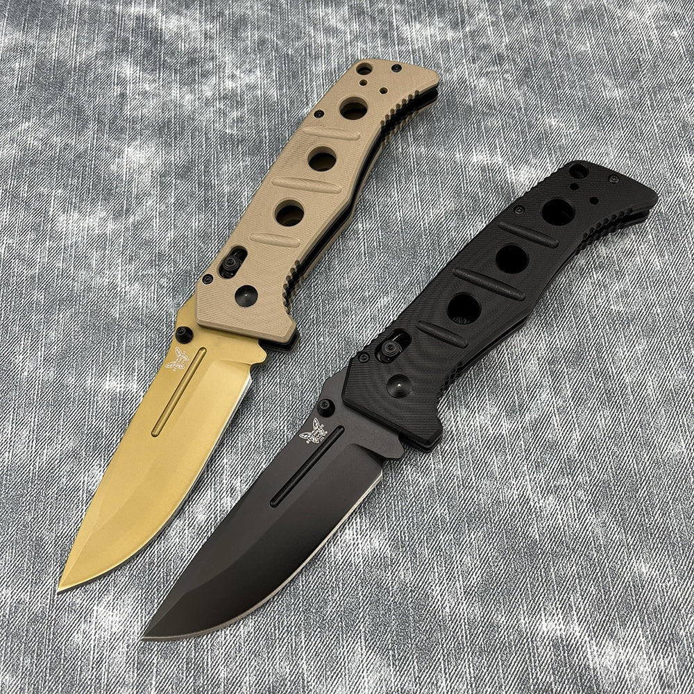 Benchmade 275SGY-1 Shane Sibert Adamas Folding EDC Knife 3.78" CruWear Tungsten Gray Combo/Flat Dark Earth Plain Blade, Black/OD Green G10 Handles, Ballistic Nylon Sheath