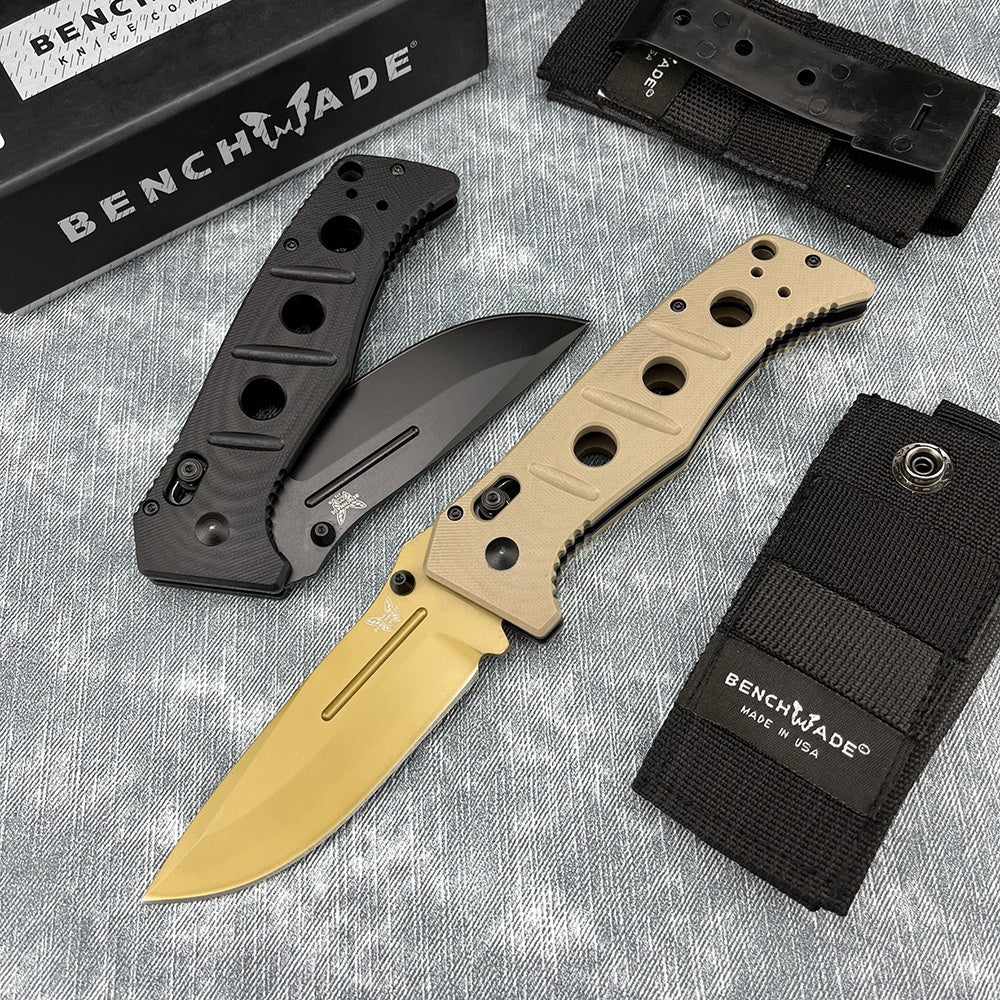 Benchmade 275SGY-1 Shane Sibert Adamas Folding EDC Knife 3.78" CruWear Tungsten Gray Combo/Flat Dark Earth Plain Blade, Black/OD Green G10 Handles, Ballistic Nylon Sheath