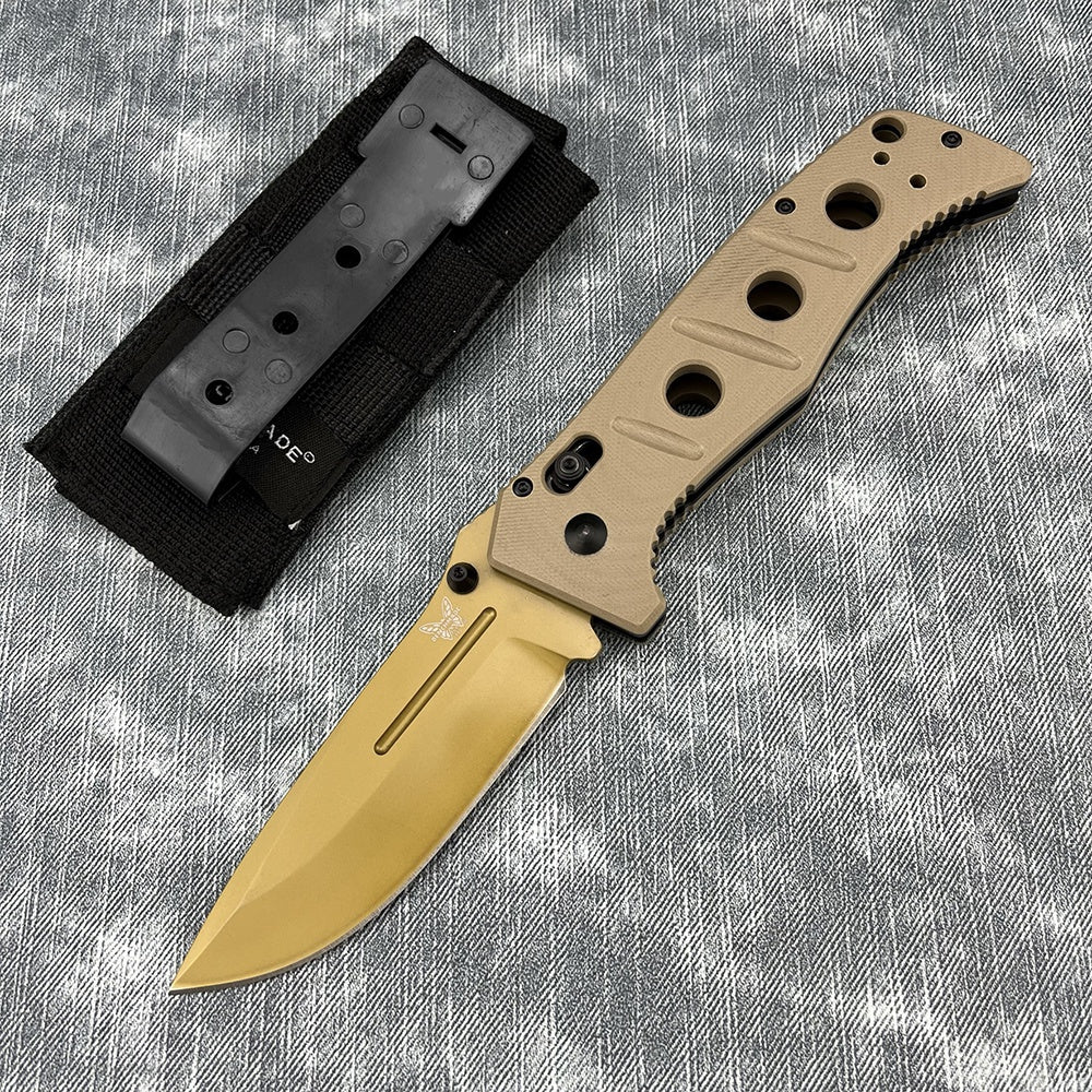 Benchmade 275SGY-1 Shane Sibert Adamas Folding EDC Knife 3.78" CruWear Tungsten Gray Combo/Flat Dark Earth Plain Blade, Black/OD Green G10 Handles, Ballistic Nylon Sheath