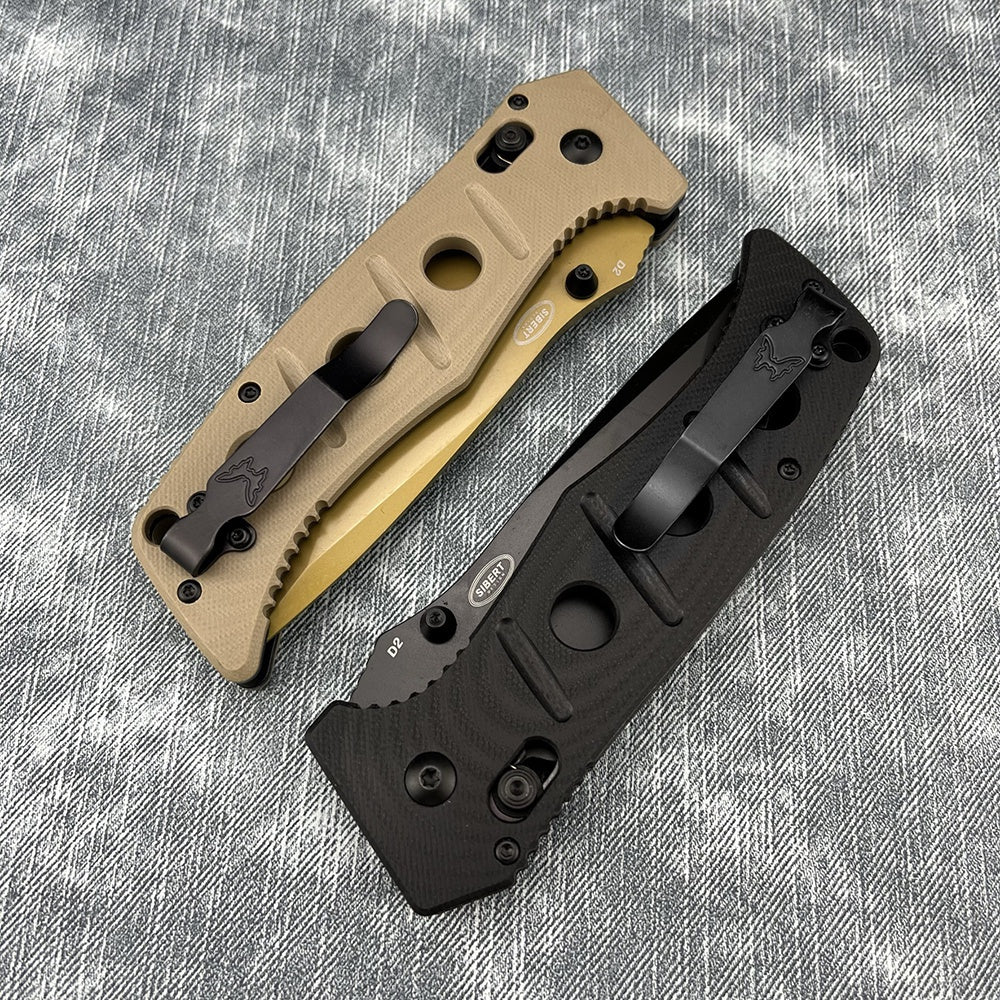 Benchmade 275SGY-1 Shane Sibert Adamas Folding EDC Knife 3.78" CruWear Tungsten Gray Combo/Flat Dark Earth Plain Blade, Black/OD Green G10 Handles, Ballistic Nylon Sheath