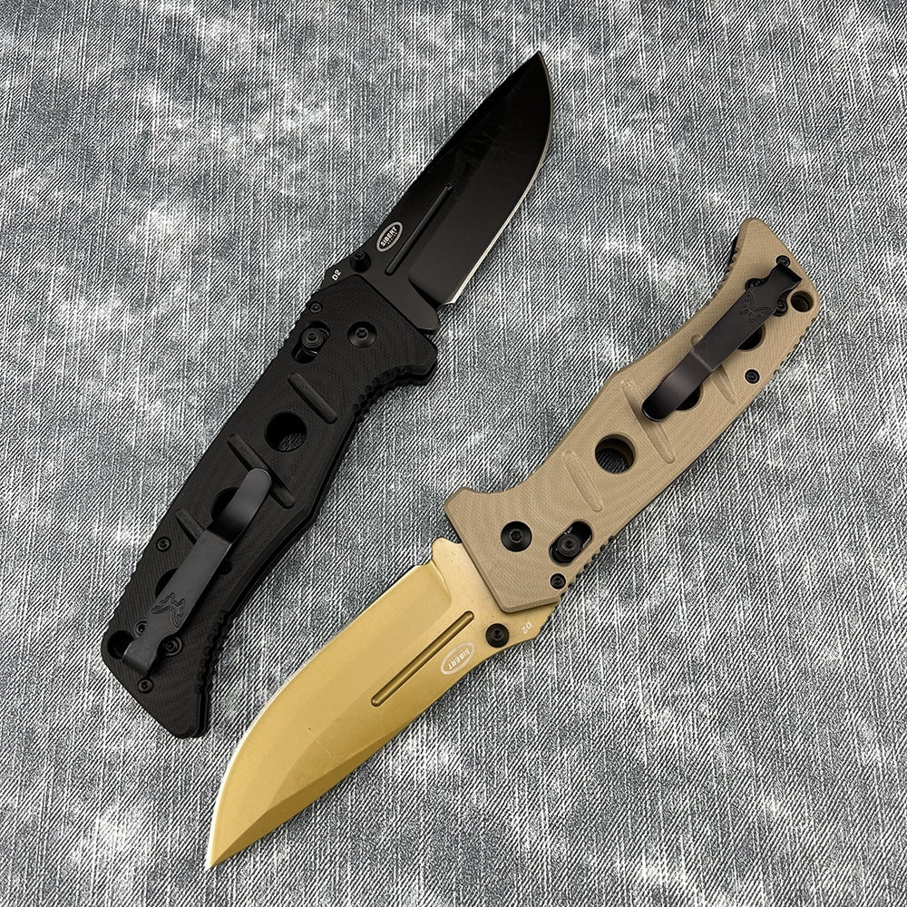 Benchmade 275SGY-1 Shane Sibert Adamas Folding EDC Knife 3.78" CruWear Tungsten Gray Combo/Flat Dark Earth Plain Blade, Black/OD Green G10 Handles, Ballistic Nylon Sheath