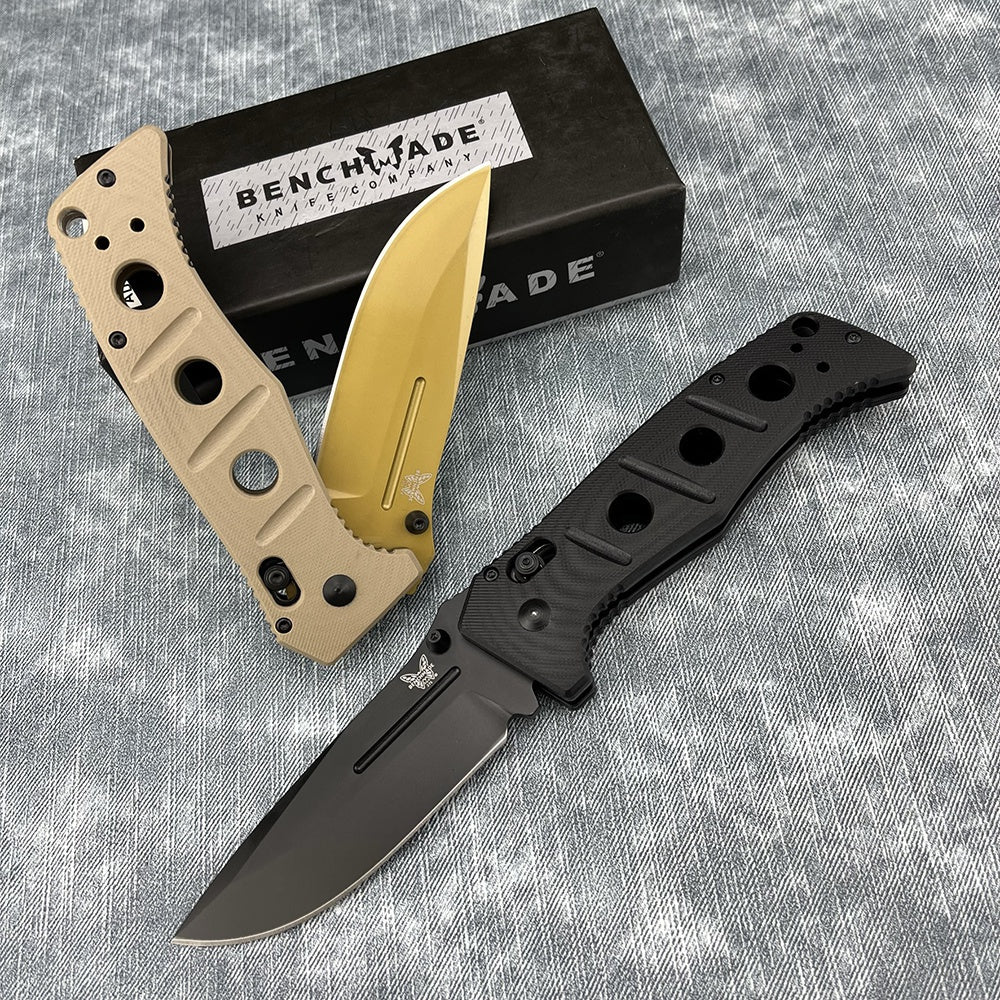 Benchmade 275SGY-1 Shane Sibert Adamas Folding EDC Knife 3.78" CruWear Tungsten Gray Combo/Flat Dark Earth Plain Blade, Black/OD Green G10 Handles, Ballistic Nylon Sheath