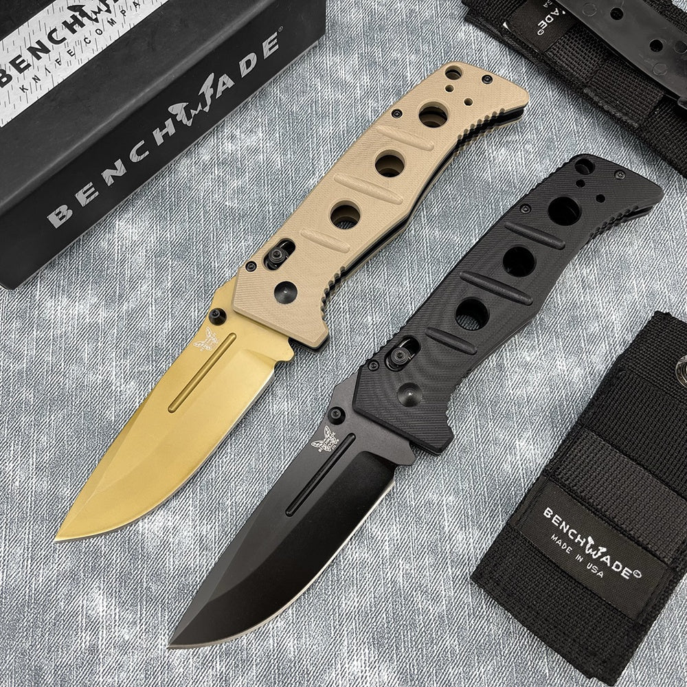 Benchmade 275SGY-1 Shane Sibert Adamas Folding EDC Knife 3.78" CruWear Tungsten Gray Combo/Flat Dark Earth Plain Blade, Black/OD Green G10 Handles, Ballistic Nylon Sheath