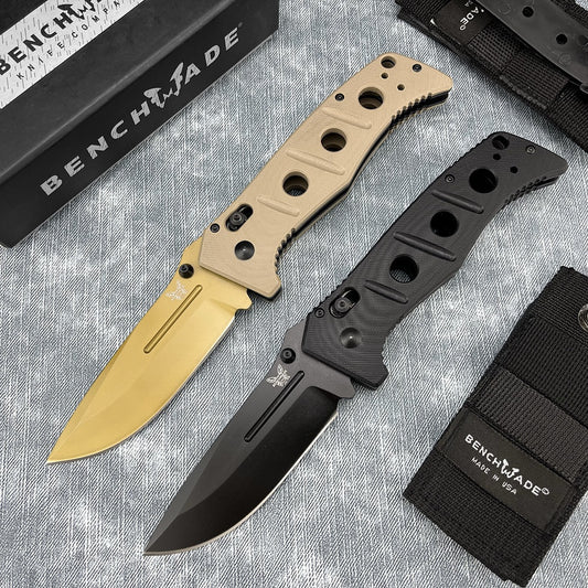 Benchmade 275SGY-1 Shane Sibert Adamas Folding EDC Knife 3.78" CruWear Tungsten Gray Combo/Flat Dark Earth Plain Blade, Black/OD Green G10 Handles, Ballistic Nylon Sheath