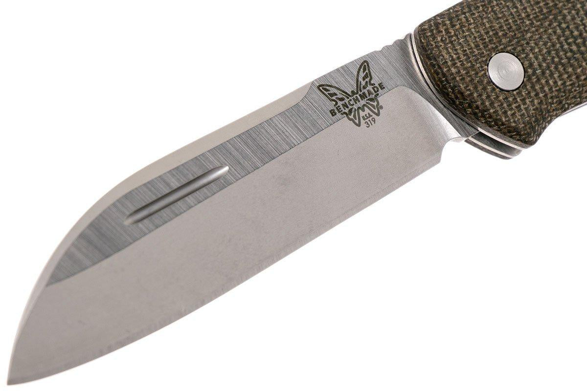 Benchmade 319 Proper Slipjoint Folding Knife 2.86" Satin S30V Sheepsfoot Blade, Green Canvas Micarta Handles