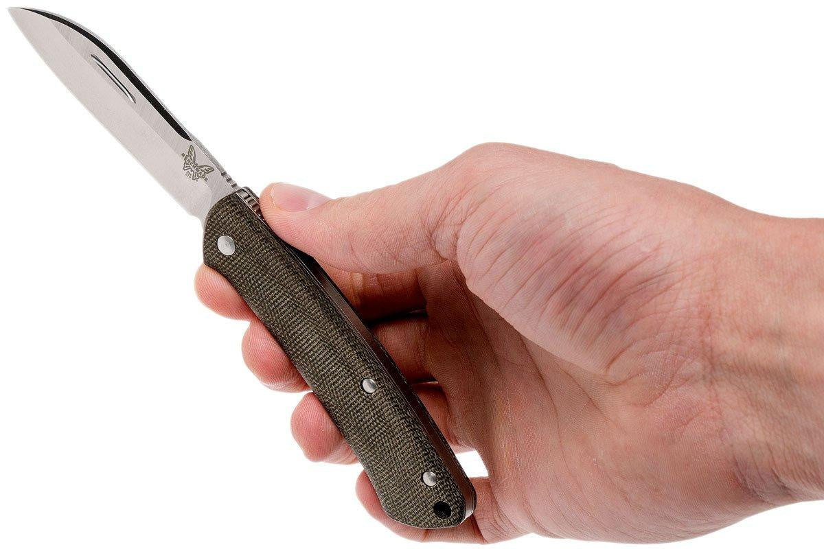 Benchmade 319 Proper Slipjoint Folding Knife 2.86" Satin S30V Sheepsfoot Blade, Green Canvas Micarta Handles