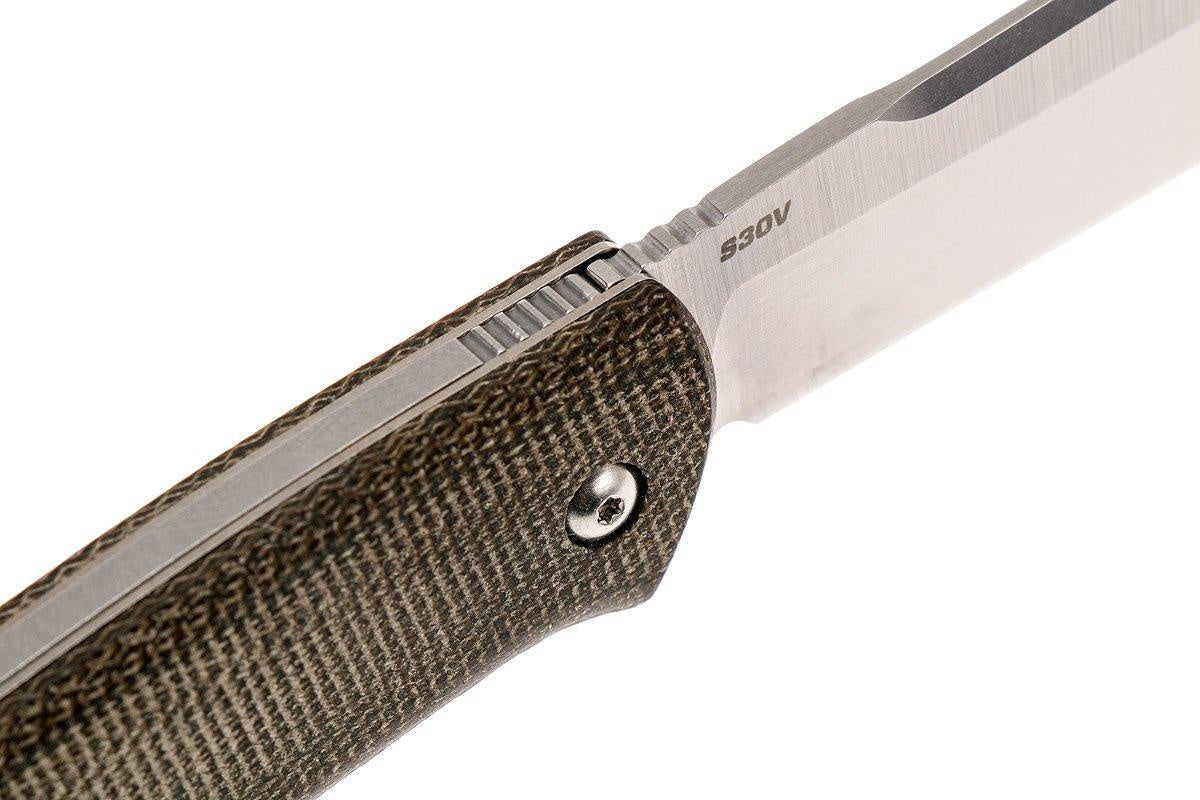 Benchmade 319 Proper Slipjoint Folding Knife 2.86" Satin S30V Sheepsfoot Blade, Green Canvas Micarta Handles