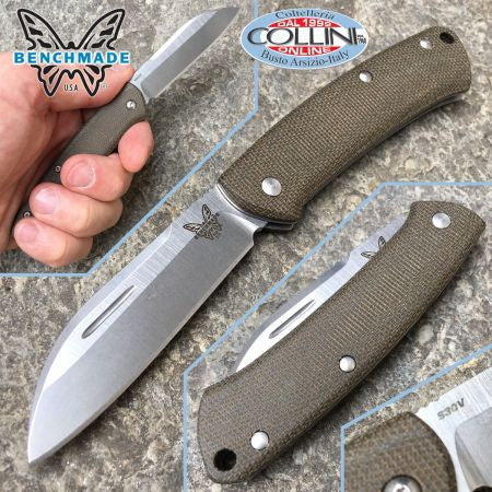 Benchmade 319 Proper Slipjoint Folding Knife 2.86" Satin S30V Sheepsfoot Blade, Green Canvas Micarta Handles