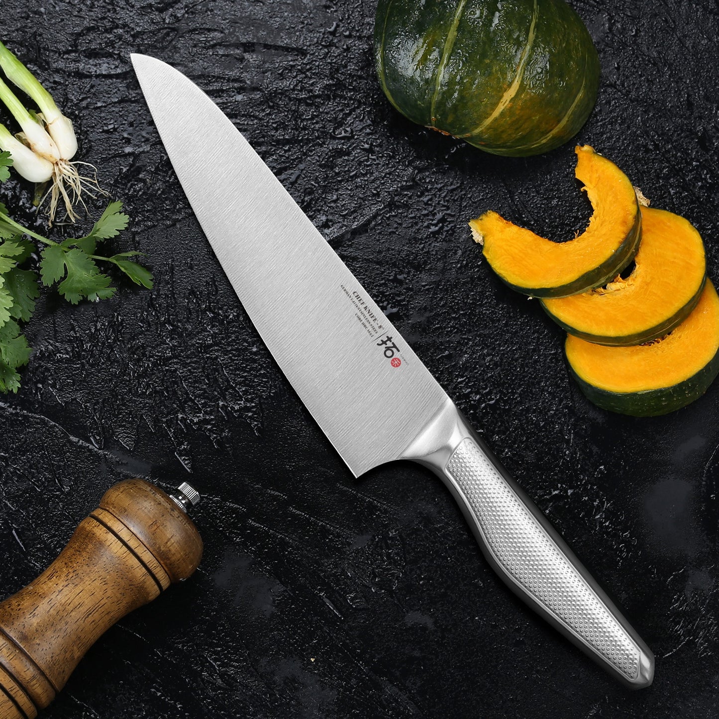 TURWHO 4-Pieces Kitchen Knife Set Professional High Carbon Stainless Steel Kitchen Knives Sets German 1.4116 Steel Chef Knives Set 6.5\ Cleaver 8\ Chef Knife 7\ Santoku Knife 6\ Utility Knife