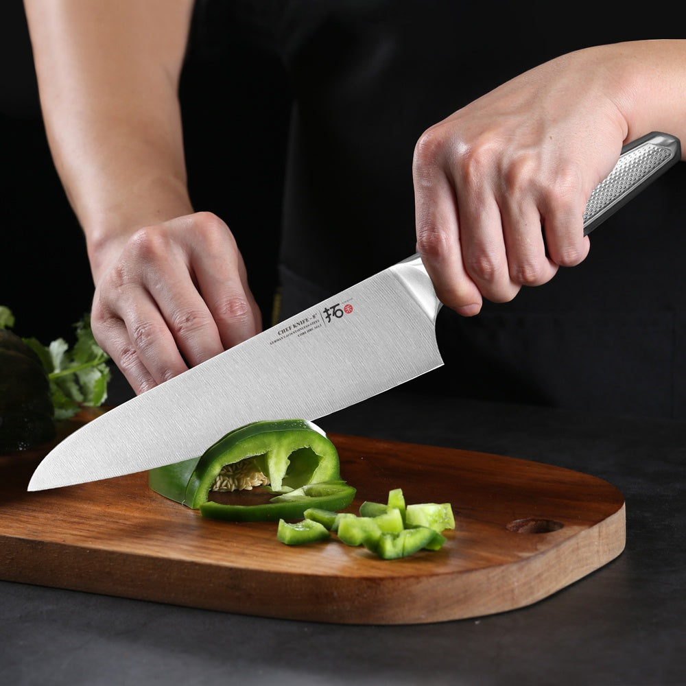 TURWHO 4-Pieces Kitchen Knife Set Professional High Carbon Stainless Steel Kitchen Knives Sets German 1.4116 Steel Chef Knives Set 6.5\ Cleaver 8\ Chef Knife 7\ Santoku Knife 6\ Utility Knife