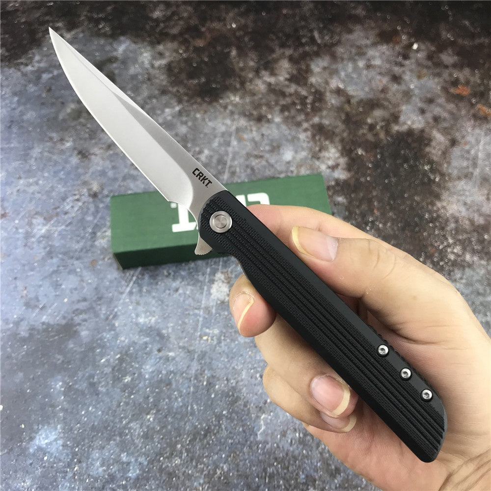 CRKT 3801 LCK+ Liner Lock, Assisted Opening Knife, 3.31" 8Cr13MoV Satin Plain Blade, Glass Reinforced Nylon Handle