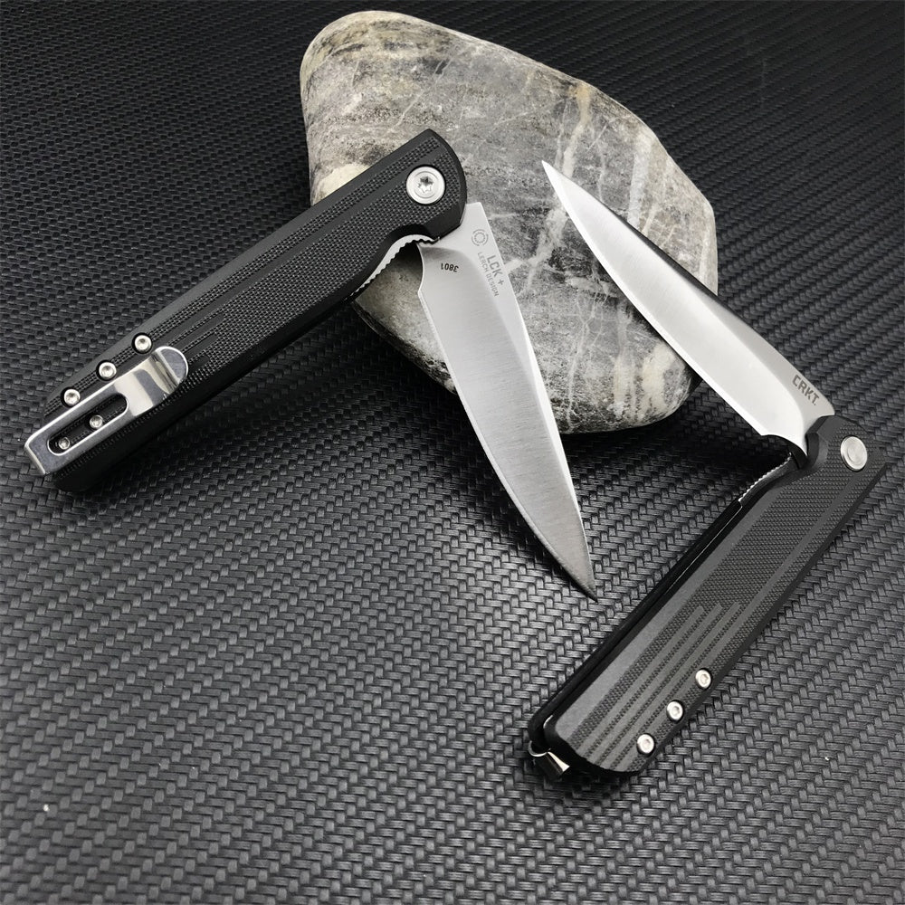 CRKT 3801 LCK+ Liner Lock, Assisted Opening Knife, 3.31" 8Cr13MoV Satin Plain Blade, Glass Reinforced Nylon Handle