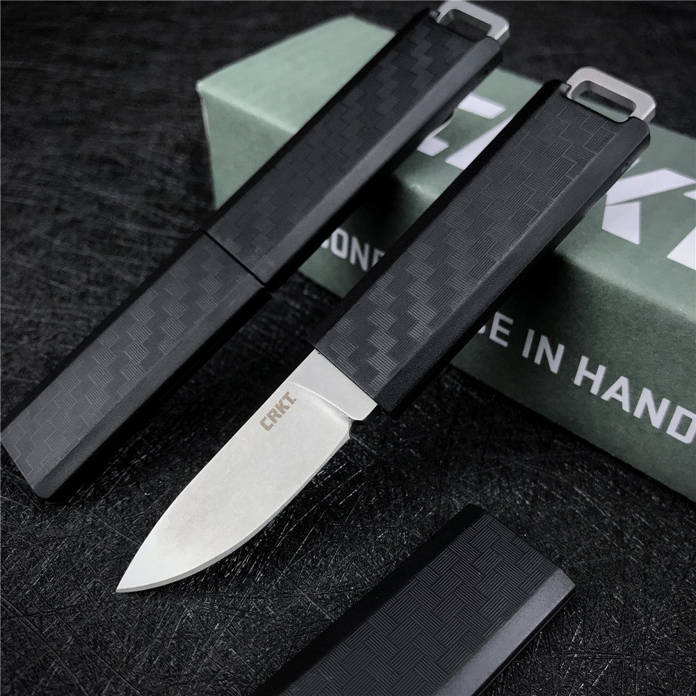 CRKT Scribe EDC Knife: Compact Everyday Carry Fixed Blade, Stonewash finish, Black Thermoplastic Handle, and Cap 2425