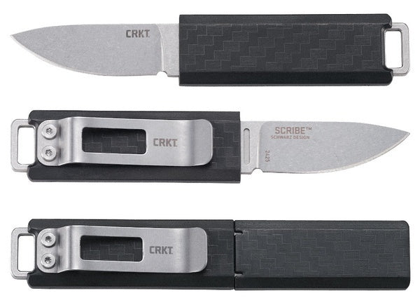 CRKT Scribe EDC Knife: Compact Everyday Carry Fixed Blade, Stonewash finish, Black Thermoplastic Handle, and Cap 2425