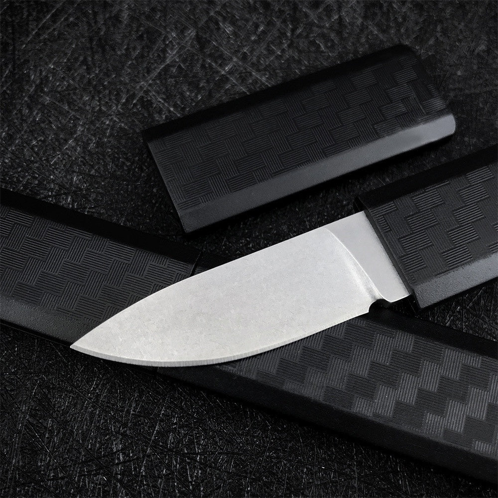 CRKT Scribe EDC Knife: Compact Everyday Carry Fixed Blade, Stonewash finish, Black Thermoplastic Handle, and Cap 2425