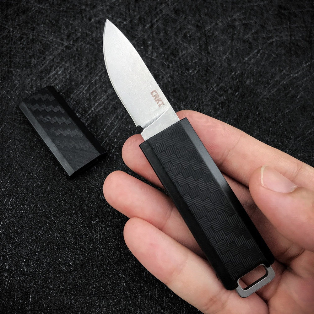 CRKT Scribe EDC Knife: Compact Everyday Carry Fixed Blade, Stonewash finish, Black Thermoplastic Handle, and Cap 2425