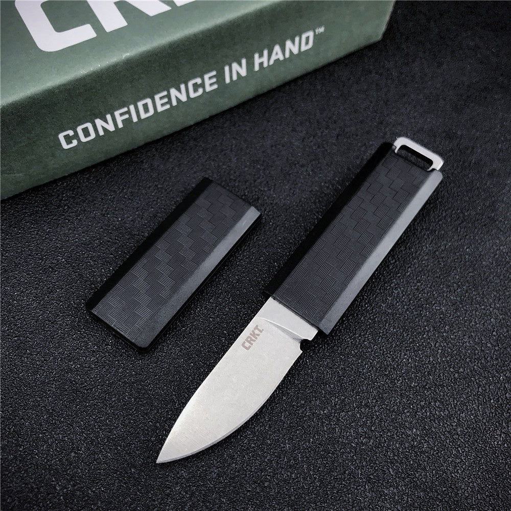 CRKT Scribe EDC Knife: Compact Everyday Carry Fixed Blade, Stonewash finish, Black Thermoplastic Handle, and Cap 2425
